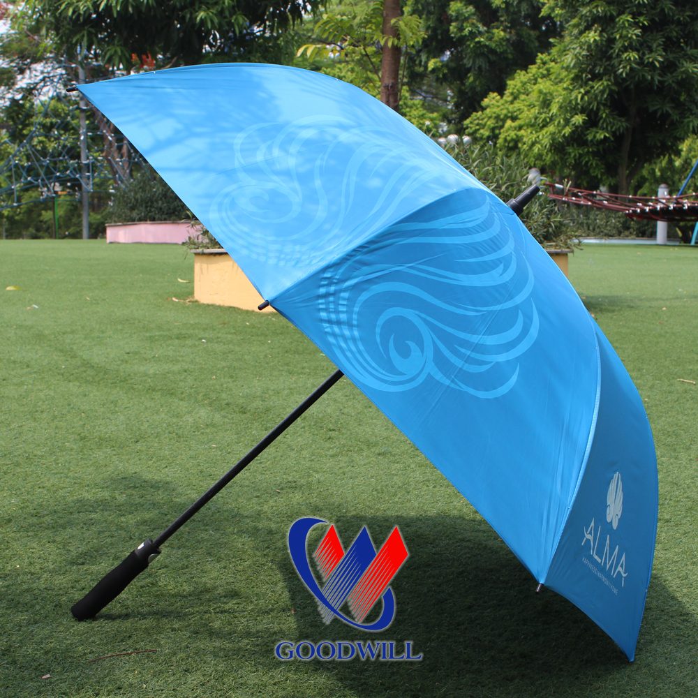 Ô Dù Thẳng Quảng Cáo Xanh Ngọc In Logo ALMA