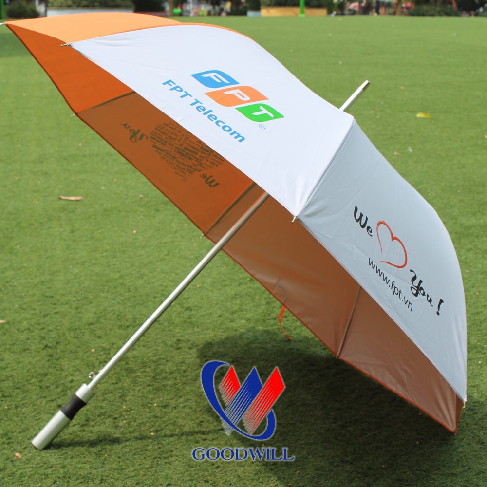 Ô Dù Thẳng Quảng Cáo Phối Màu Trắng Cam In Logo FPT