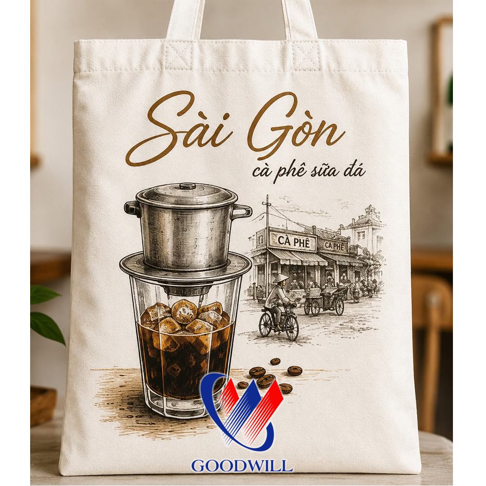 Túi Tote Vải Canvas Quảng Cáo Sài Gòn Cà Phê Sữa Đá
