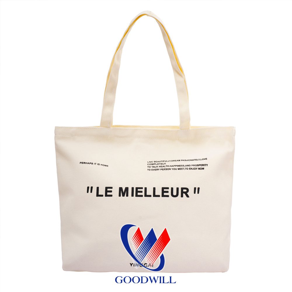 Túi Tote Canvas Trắng Kem Tối Giản In Slogan